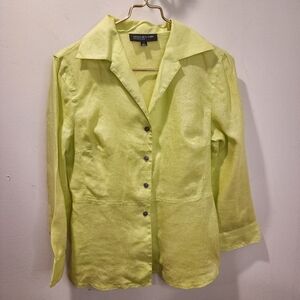 JONES NEW YORK Green 100% Linen three quarter button Down shirt size 4